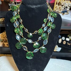 Authentic Joan Rivers Layered Statement Green and Blue Gemstone Necklace.